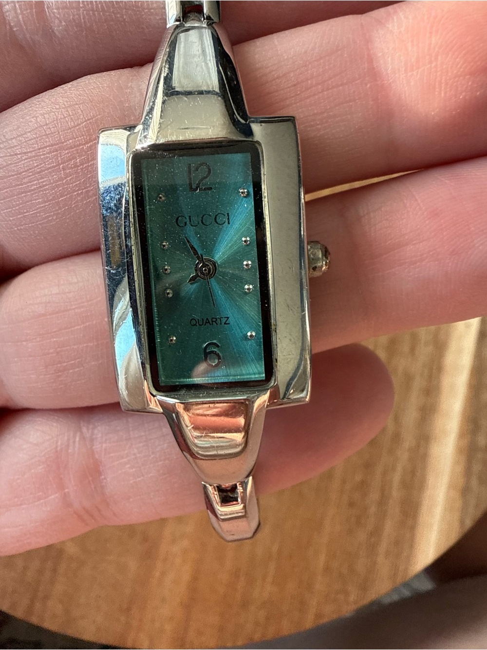 Gucci Silver Bracelet Watch with Teal Sunburst Dial